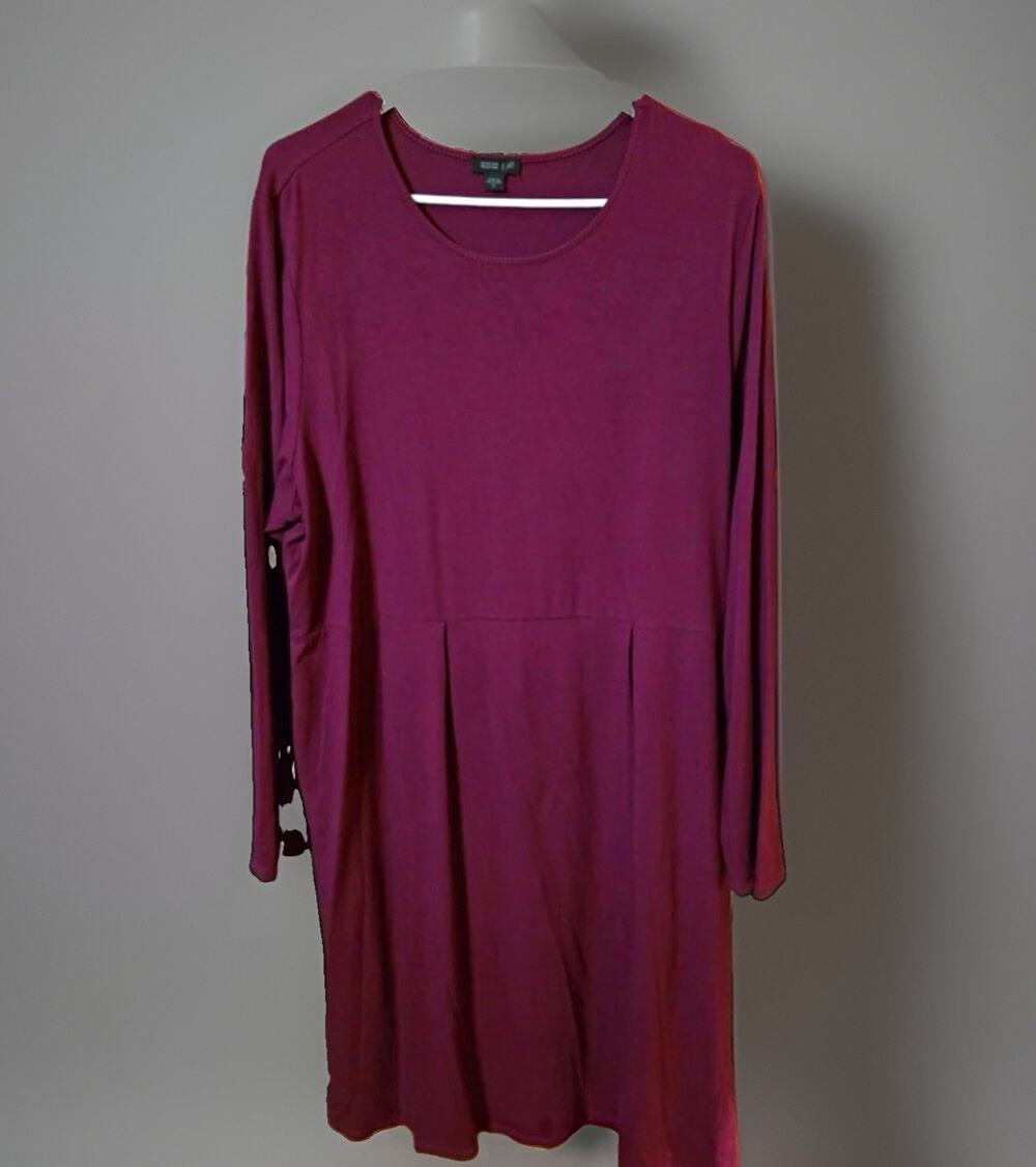 J. Jill Wearever Burgundy Scoop Neck Long Sleeve Pleated over all XL
